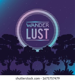 wanderlust poster with trees forest scene vector illustration design