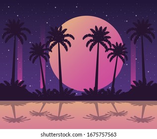 afiche de wanderlust con árboles palmeras paisaje paisaje ilustración de vector diseño