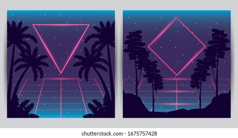 wanderlust poster with trees and palms scenes vector illustration design