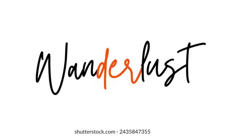 Wanderlust text design on white background. Inspirational and motivational quotes typography designs: for prints, posters, cards, t shirt, coffee mug hoodies etc. 