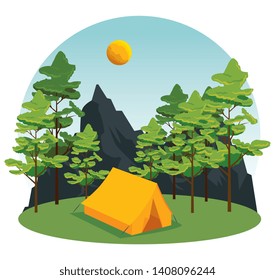 wanderlust with trees and mountains to camp landscape