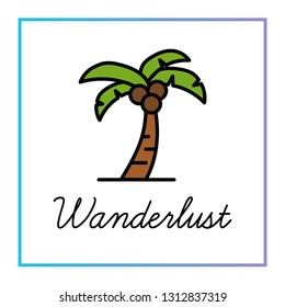 Wanderlust Typography with Palm Tree Vector Illustration