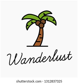 Wanderlust Typography with Palm Tree Vector Illustration