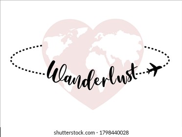 wanderlust vector design heart design motivation positive optimist airplane route stationery mug phone case gift vocation bon voyage romantic note book planning love pink pin route way