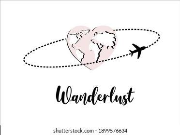 wanderlust vector design heart design motivation positive optimist airplane route stationery mug phone case gift vocation bon voyage romantic note book planning love pink pin route way