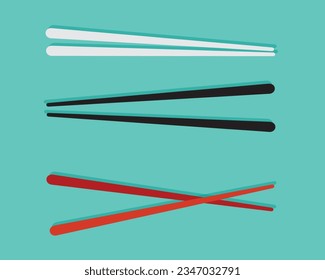 Wands. Accessories set for Sushi. Isolated on green background. Vector illustration