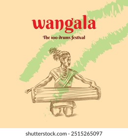  Wangala es un festival de la cosecha celebrado por la tribu Garo, que vive en Meghalaya, Nagaland y Assam en la India. Plantilla de Anuncio web con ilustración.