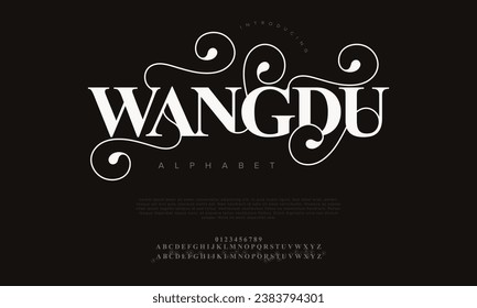 Wangdu premium luxury elegant alphabet letters and numbers. Elegant wedding typography classic serif font decorative vintage retro. Creative vector illustration