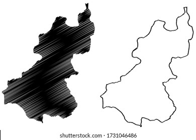 Wangdue Phodrang District (Districts of Bhutan, Kingdom of Bhutan) map vector illustration, scribble sketch Wangdue Phodrang map