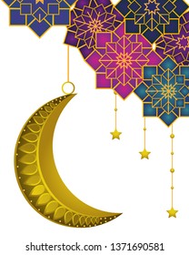 waning moon with hanging stars
