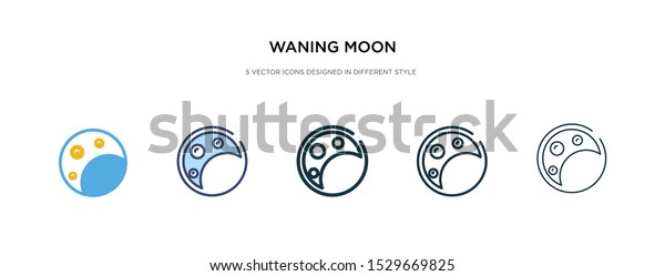 waning\
moon icon in different style vector illustration. two colored and\
black waning moon vector icons designed in filled, outline, line\
and stroke style can be used for web, mobile,\
ui