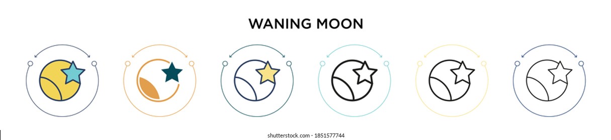 Waning moon icon in filled, thin line, outline and stroke style. Vector illustration of two colored and black waning moon vector icons designs can be used for mobile, ui, web