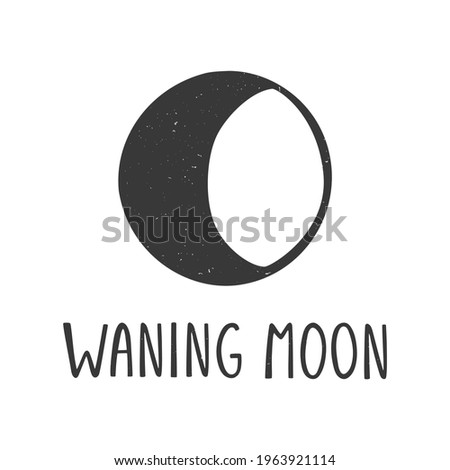 Waning moon minimalistic caption icon. Astrological or astronomical symbol isolated on white background. Vector shabby hand drawn illustration