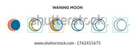 Waning moon vector icon in 6 different modern styles. Black, two colored waning moon icons designed in filled, outline, line and stroke style. Vector illustration can be used for web, mobile, ui