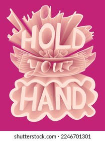 I Wanna Hold Your Hand. 3D Lettering, Valentine's Day Card. Couple in love