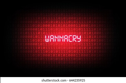 The wannacry virus is among red binary code and ransomware, virus computer attack concept, technology background, vector illustration