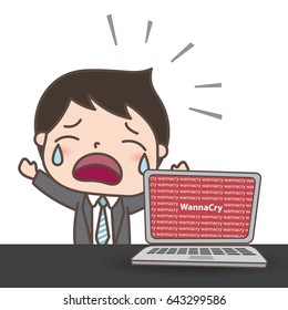 WannaCry Virus ransom ware attack user computer make this man so upset and start crying because it takes all of his money and notebook error lost data

