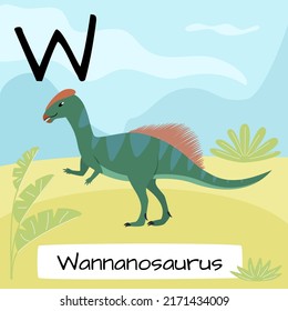 Wannanosaurus dinosaur. Letter T. Children's alphabet education. Vector illustration of a prehistoric dinosaur.