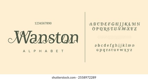 Wanston typography beauty fashion elegant minimalist serif italic fonts decorative wedding vintage retro logos. Minimal luxury font alphabet logo. Vector illustration