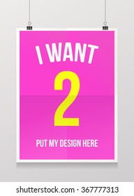 I want 2 put my design here. Two times folded poster with binder clips