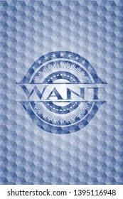 Want blue emblem with geometric pattern background. Vector Illustration. Detailed.