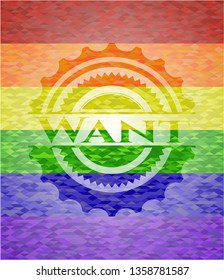 Want on mosaic background with the colors of the LGBT flag