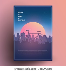 I want to ride my bicycle modern minimalist poster, print, flyer, banner template for your event, party or any needs. Vector Illustration.