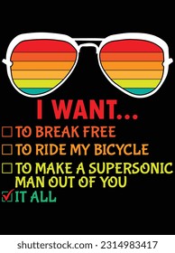 I want to ride my bicycle vector art design, eps file. design file for t-shirt. SVG, EPS cuttable design file svg