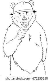 I Want You Bears pointing finger to the viewer wearing hat Vector line art Illustration