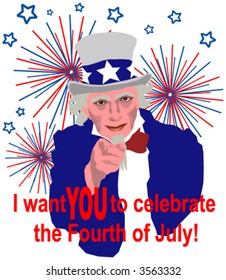 I want YOU to celebrate the Fourth of July! Vector Illustration.