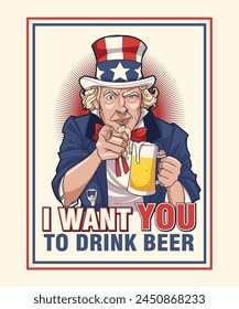 I WANT YOU TO DRINK BEER Vintage Illustration Design