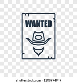 Wanted concept vector linear icon isolated on transparent background, Wanted concept transparency concept in outline style