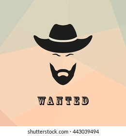 Wanted cowboy with a beard and mustache. Cowboy bandit Silhouette