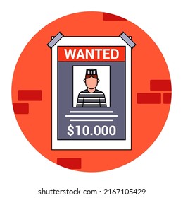 A Wanted Criminal Is Wanted. Reward For The Capture Of A Bandit. Flat Vector Illustration.