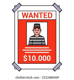 A Wanted Criminal Is Wanted. Reward For The Capture Of A Bandit. Flat Vector Illustration.