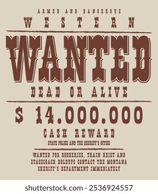 Wanted criminal vintage flyer colorful with announcement of search for dead or alive man bandit from wild west vector illustration