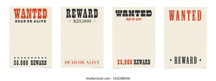Wanted dead or alive blank poster template with textured old paper