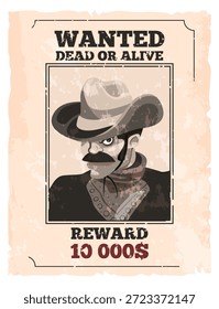 Cartaz de morto ou vivo. Ilustração de recompensa criminal