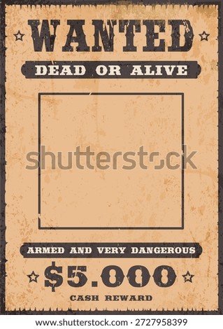 Wanted dead or alive poster template design. Western retro poster. Vector stock
