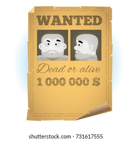 Wanted dead or alive. Western vintage vector poster isolated on white background.