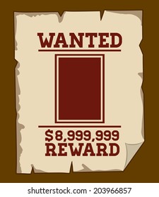 Wanted design over retro background, vector illustration