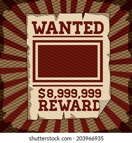 Wanted design over retro background, vector illustration