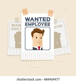 Wanted employee concept. Vector, illustration, flat