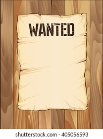 wanted empty poster on the wooden fence vector illustration 