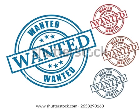 Wanted Grunge Rubber Stamp Collection, Desired Item Vector Set