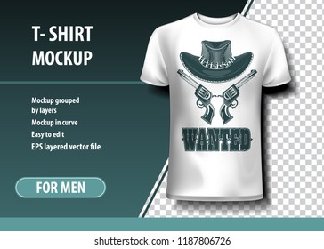 Wanted Hat and Guns. T-Shirt template, fully editable.