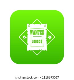 Wanted icon green vector isolated on white background