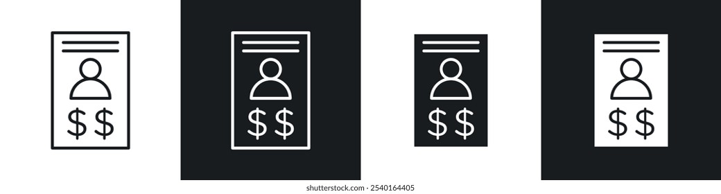 Wanted icon set. Vector symbols in black and white colors.