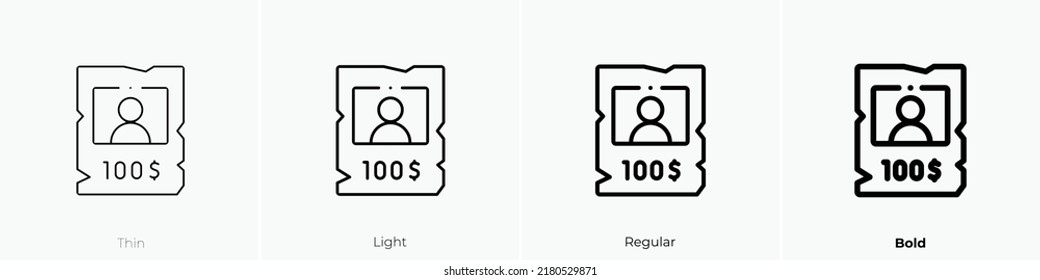 wanted icon. Thin, Light Regular And Bold style design isolated on white background
