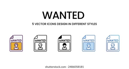 Wanted Icons different style vector stock illustration